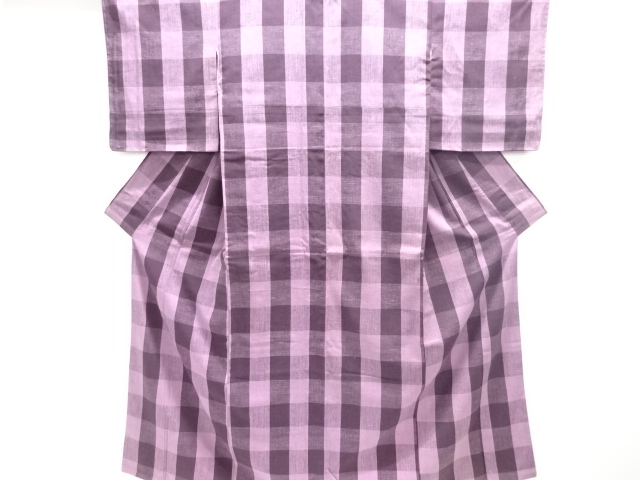 JAPANESE KIMONO / ANTIQUE KIMONO / SILK / YUKI TSUMUGI / WOVEN GRID